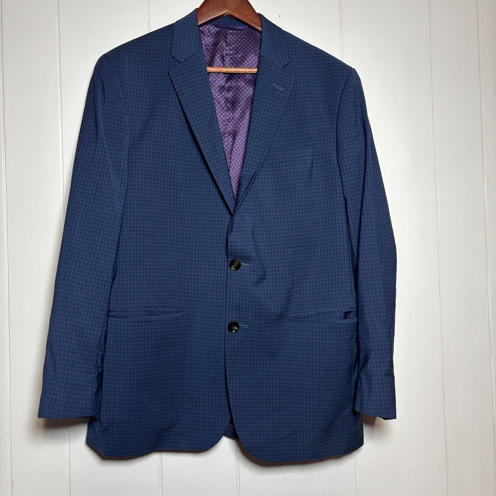 Ted Baker London Endurance Jay CT Blue Micro Check Wool Blazer 42R Sport Coat